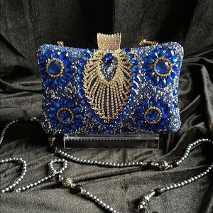 Luxurious Blue and Gold Peacock Clutch